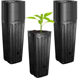 RunNico 50pcs Plastic Deep Plant Nursery Pots,11.8Tall Tree Pots,Black Deep Seedling Container Pots with Drainage Holes for Indoor Outdoor Gardening (3.9" Wx11.8 H)