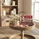 Valentines Decor, Rustic Wooden Book Stack with Heart and Love Signs for Home, Tiered Tray, Shelf, and Fireplace Mantel (Vbook-2)