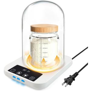 Sourdough Starter Warmer with Glass Dome, 1F Precise Temperature Control from 70 to 100F, 0-12H Timer Auto Warming ON/Off, Sour Dough Heating Mat and Glass Cover Set for Baking Fermentation