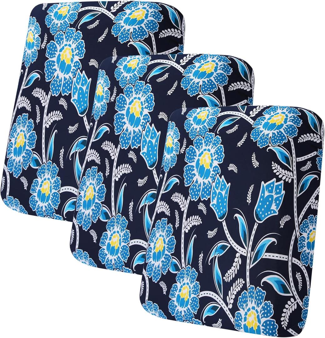 hyha Printed Couch Cushion Covers, Floral Sofa Covers Washable for 3 Cushion Couch, Stretch Pattern Outdoor Cushion Covers for Patio Furniture with Elastic Bottom(3 Packs, Bluebell)