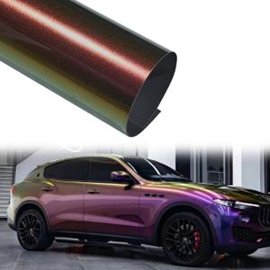 Gloss Chameleon Purple to Green Vinyl Wrap, Metallic Glitter Sparking Color Change Vehicle Film Self Adhesive DIY Decal Auto Cars Motorcycle Protection 60'' x 19.6'' (5ft x 1.6ft)