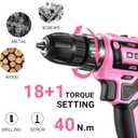 Power Drill Cordless: DEKOPRO Pink Cordless Drill 20V Electric Power Drill Set Tool for Women Drills with Battery and Charger 20 Volt Drills Driver Kit