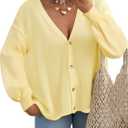 FireSwan Cardigan Sweater for Women Long Lantern Sleeve Oversized Knit Outfits Lightweight Trendy Spring Tops 2026 (Large, Yellow)