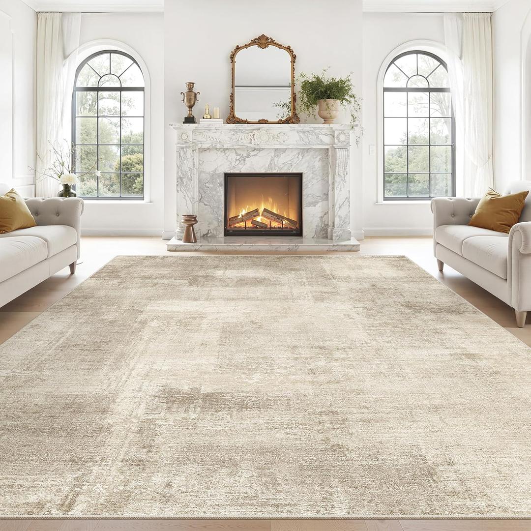 zesthome 9x12 Area Rugs for Living Room, Non-Slip Backing Washable Rug, Modern Abstract Area Rug, Stain Resistant Rugs for Bedroom, Ultra-Thin Large Area Rugs, Area Rug 9x12 (Brown)