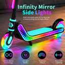 BELEEV Scooters for Kids with Infinity Mirror Light-Up Deck, LED Stem & Wheels, 12 Light Modes, 2 Wheel Folding Kick Scooter, 4 Adjustable Heights, Lightweight Scooter for Boys Girls Ages 3-12 (Aqua)