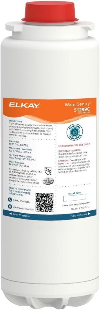 Elkay 51299C WaterSentry Lead + Microplastics NSF/ANSI Certified Filter (Coolers & Fountains)