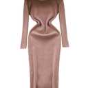 Winter Knitting Dress Off-Shoulder Long Sleeve Dresses Elastic Solid Women Basics Sweater Dress.S