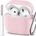 for Airpods 4th Generation Case Cover(2024),Soft Silicone Full Protective Case for AirPods 4 Case with Keychain & Cleaner Kit,Compatible with Apple Airpods 4 for Women,MenLightpink