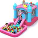 MUKDIY Inflatable Bounce House with Pool & Slide, 12x6.2ft Water Park Jumping Castle for Kids,Heavy-Duty 840D Oxford Fabric, Ages 3-8, Includes 350W Blower, 8 Stakes, Repair Kit (Up to 3 Kids), Pink