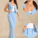 Allegra K Summer Two Piece Sets for Women Linen Crop Vest Wide Leg Pant Suits Dressy Casual Outfits (Blue, S)