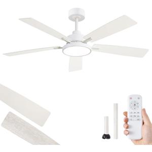 ZMISHIBO Ceiling Fans with Lights and Remote, 52 Inch White Modern, with 24W 2400LM High Bright LED Light, Quiet Powerful DC Pure Copper Motor for Bedroom, Kitchen, Living Room