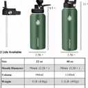 Insulated Water Bottle 32 oz with Straw, Stainless Steel Wide Mouth Water Bottle, Double Wall Vacuum Leak Proof with Straw Lid & Spout Lid for Sports or Office, Keep Cold or Hot Up to 24 Hrs