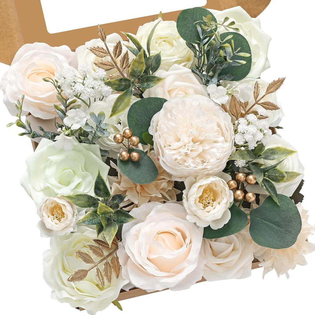 Serwalin Artificial Flowers White Peony Flowers Fake Wedding Flowers Cake Flowers for Wedding Bouquets Bridal Shower Centerpieces Floral Arrangements Party Decor (1 Box)