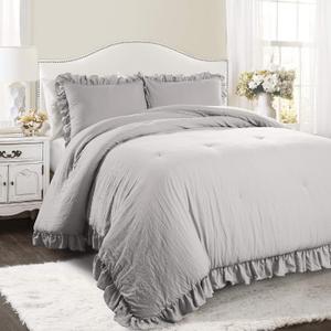 Lush Decor Reyna Ruffle Comforter Set, King, Light Grey, 3 Piece Cozy Bedding Set