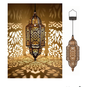 Twinkya Hanging Solar Lights Outdoor Garden Decorative Solar Lantern Waterproof Metal Moroccan Outdoor Decorations for Patio Pathway Yard Porch Backyard Garden Decor (Gold, Pack of 1)