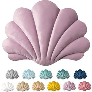 Ashler Home Deco 3D Throw Pillows Shell Shaped Accent Throw Pillow, Soft Velvet Insert Included Cushion for Couch Bed Living Room, Pack of 1, Pink Purple, 14 X 11 inches