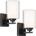 Set of 2 Wall Sconces for Bathroom, Modern Vanity Light Fixtures, Matte Black Wall Mount Lighting Lanterns, Farmhouse Wall Lights with Double Clear Glass Shade for Bedroom Living Room Mirror Hallway