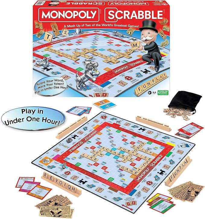 Monopoly Scrabble Game, Play in Under ONE Hour, Score Your Scrabble Word  Move Your Token, By Winning Moves Games USA, MashUp of 2 of the World's Greatest Games, 2 to 4 Players Ages 8+ (1250)