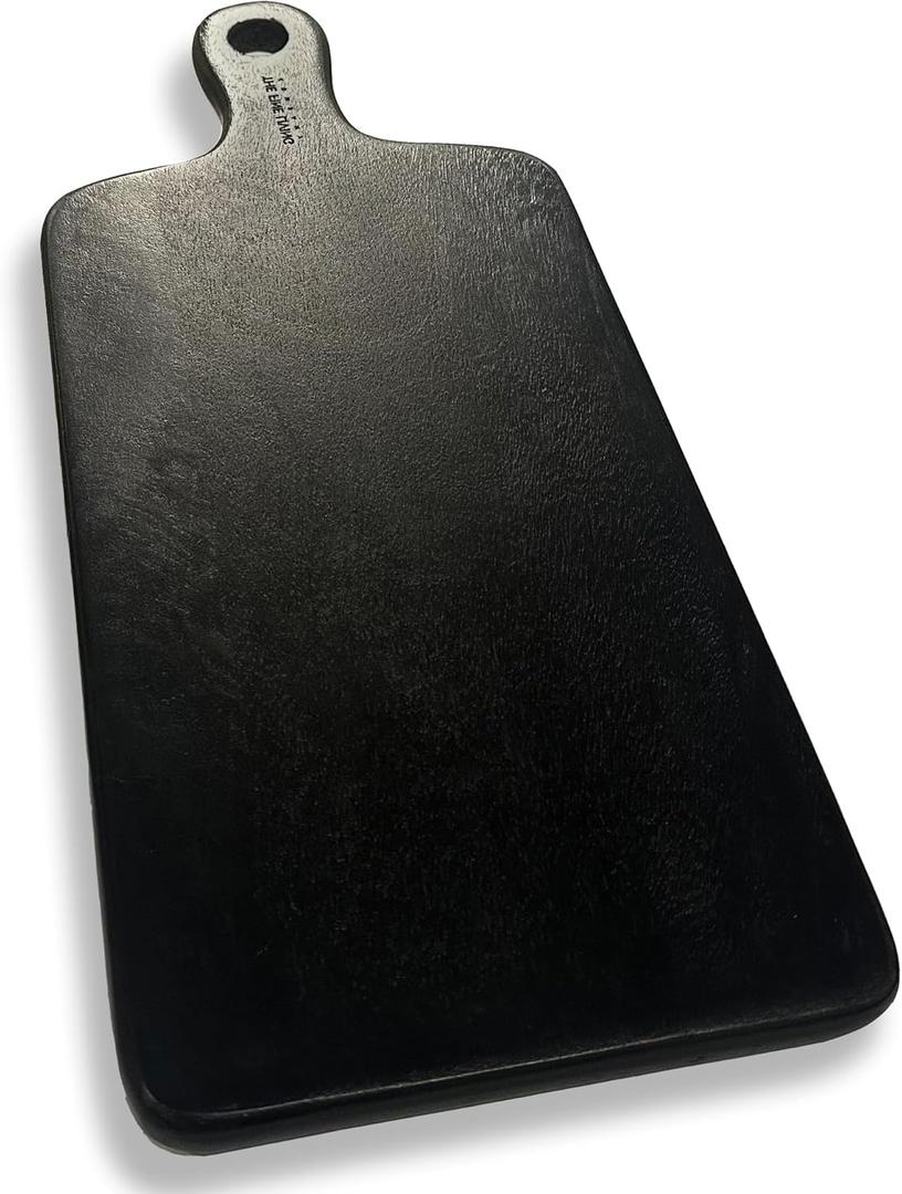 The Fine Living Co. Black Charcuterie Board, Paddle Board with Long Handle, Mango Wood Serving Board, Black Cutting Board, Serving Platter for Meat, Pizza, Food-Grade Wooden Serving Trays, 16x8