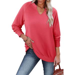 StunShow Women Sweatshirts Long Sleeve Shirts V Neck Casual Cute Loose Fit Lightweight Pullover Tops (L)