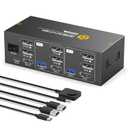 8K HDMI+Displayport KVM Switch 3 Monitors 2 Computers 8K@60HZ/4K@144HZ USB3.0 KVM Switcher 2 Ports for 2 PC/Laptop Sharing Keyboard&Mouse and 2 Screens, Wired Controller Included,EDID Adapative