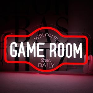 Game Room Neon Sign, Welcome Game Room Open Daily Neon Lights Wall Decor for Internet Cafe, Gaming Room, Man cave, Bedroom Gift Art for Boys Girls-16.93 x 9.92 IN-USB Powered-Acrylic