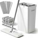 JOYMOOP Mop and Bucket with Wringer Set with 61" Mop Handle with Flexible 13" Flat Head with 10 pcs Microfiber Mop Pads - White