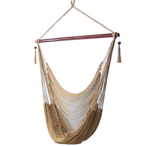 Sunnydaze Outdoor Hammock Chair Swing for Reading - Hanging Hammock Swing for Indoor or Patio - 300lb Capacity - Caribbean XL - Tan