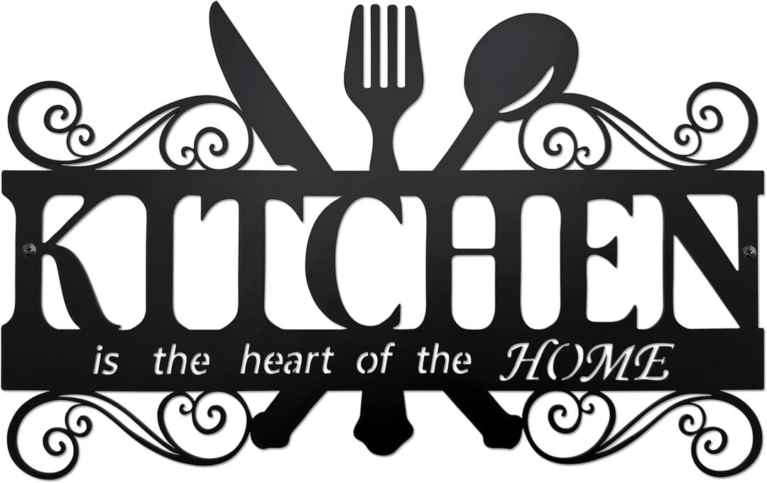 Metal Kitchen Wall Decor,Kitchen Signs Decoraions For Wall,Rustic Kitchen Decor Sign,Country Farmhouse Decoration for Kitchen or Dining Room,13.8x8.8 Inches (Black),BiaGift1126-2