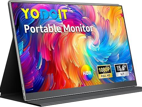 Yodoit Portable Monitor for Laptop, 15.6" 1920×1080 Travel Screen FHD IPS Display with USB Type C Port, Speakers and Smart Cover Compatible with PC, MacBook, Xbox (Black)