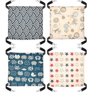 Boao Guinea Pig & Rat Hammock - 4 Pcs Small Animal Hanging Hammock for Chinchilla, Parrot, Sugar Glider & Ferret (Tower, Five Stars, Water Ripples, Cat Head)