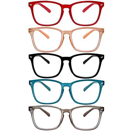 5 Pack Blue Light Blocking Reading Glasses Fashion Square Computer Readers for Women Men, Anti UV Ray Nerd Eyeglasses (5C A, +3.00)