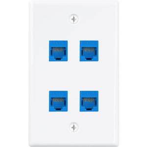 iwillink (1-Pack) 4-Port Ethernet Outlet Wall Plate, Keystone Wall Jack with RJ45 Keystone Inline Coupler insert, Ethernet Wall Outlet Female to Female Cat6 Keystone Wall Plate, Blue