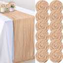 Foaincore 12 Pack Cheesecloth Table Runner 13Ft Boho Gauze Table Runner Rustic 157" Long Cheese Cloth Romantic for Wedding Bridal Baby Shower Arbor Decor(Champagne) (21.5 x 157 Inch)