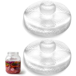 2 Pcs Glass Fermentation Weight Set, 3.7 inch Large and Heavy Jar Glass Fermenting Weights with Easy Grip Handles for Wide Mouth Mason Jars Sauerkraut Kimchi