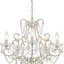 Crystal Chandelier, 5-Light Modern Chandelier for Dining Room Light Fixture, Nickel Finish Pendant Ceiling Light Fixture, Modern Candle Chandelier for Living Room Kitchen Island Entryway Bedroom, 27" High 22.7" Wide