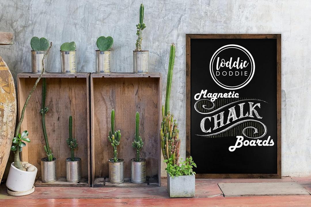 Loddie Doddie Large Magnetic Chalkboard - 24" x 36" Rustic Frame, Kitchen & Home Decor - Easy-to-Erase, Hanging Black Chalkboard for Wall - Blackboard