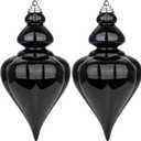 2 Pcs 9" Large Christmas Ball Ornaments - Shatterproof Finial Drop Decorations for Tree - Black Hanging Ornaments- Black Xmas Balls Decoration