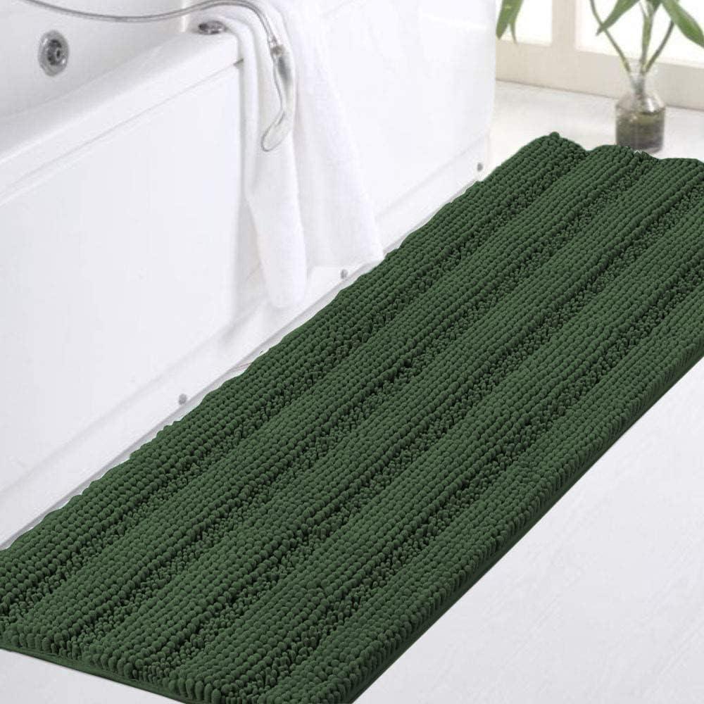 Turquoize Chenille Extra Long Shaggy Kitchen Rugs and Mats Non Slip Absorbent Bath Mat Runner for Kitchen/Living Room, 47" X 17", Bronze Green