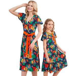 V.&GRIN Mommy and Me Summer Dresses, Mother Daughter Midi Cute Floral Family Matching Outfits for Women & Tween Girls XL