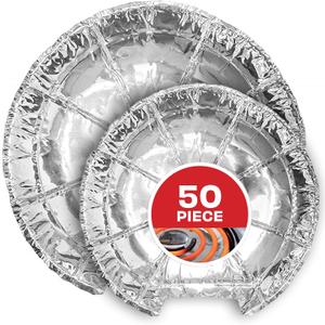 Round Electric Stove Burner Covers (50 Pack) 6 Inch and 8 Inch Disposable Stove Top Aluminum Foil Bib Liners, to Keep Kitchen Range Clean from Oil and Food Drips, Stock Your Home