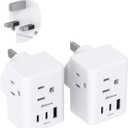2 Pack US to UK Plug Adapter, Mifaso Type G Power Adapter with 3 Outlet 3 USB Charger, International Plug Adapter, USA to Dubai England Ireland British London Hong Kong Singapore Travel Essentials