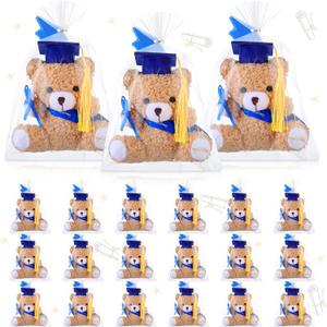 Poen 18 Pack Graduation Stuffed Animals Bears 2025 Bulk 4 Inch Mini Teddies Bears Kindergarten Graduation Gifts Small Stuffed Toys with Diploma Hat Cards for Class of 2025 Preschool Kids Students