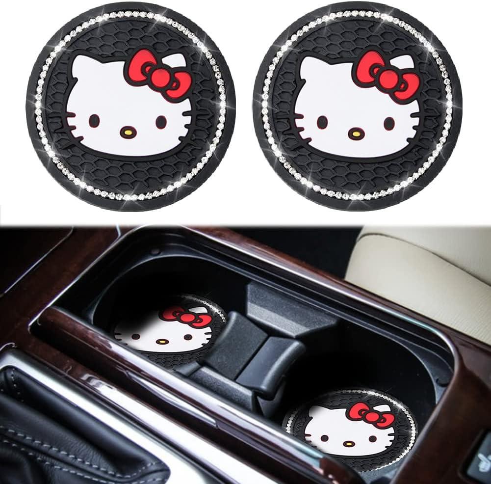 2PCS Cute Kitty Cup Holder Coasters, Black Silicone Anti-Slip Car Coasters,Cup Pads for Home Office,Universal 2.75 Inch