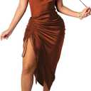 Women's Spaghetti Strap Satin Dress Sexy Backless Drawstring Ruched Split Hem Cocktail Evening Party (Medium, 30-copper)