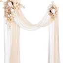 Ling's moment Spring Wedding Arch Flowers Kit Pack of 4, 2pcs Hanging Flower Arrangement 2pcs Chiffon Drapes Ceremony Fake Rose Arbor Backdrop Artificial Floral Outdoor Decorations, White Beige