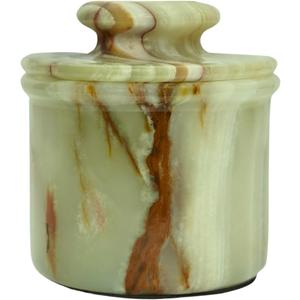 Green Onyx Butter Keeper - Round Marble Butter Dish for Countertop, 4" x 3.5" Butter Crock, Natural Green Onyx Kitchen Decor, Handle With Care