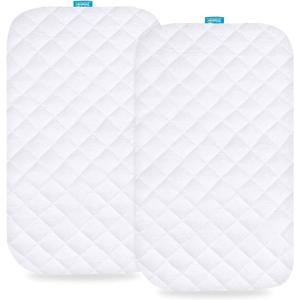 Playard Mattress Pad Cover Compatible with ADOVEL, BabyBond and ELEMARA 4 in 1 Baby Bassinet Bedside Crib, 2 Pack, Waterproof Quilted Ultra Soft Viscose Made from Bamboo Terry Surface