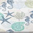 Beach Bathroom Rugs, Coral Ocean Themed Bath Mats for Bathroom, Tropical Starfish Seahorse Conch Bath Mats Rugs 17X29in