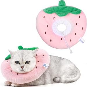 ANWA Adjustable Cat Cone Collar Soft, Cute Cat Donut Collar After Surgery, Kitten Recovery Cones to Stop Licking (Small, Strawberry)